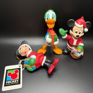 Disney Mickey Minnie‎ Donald Christmas Ornaments Lot Mickey Unlimited Tag